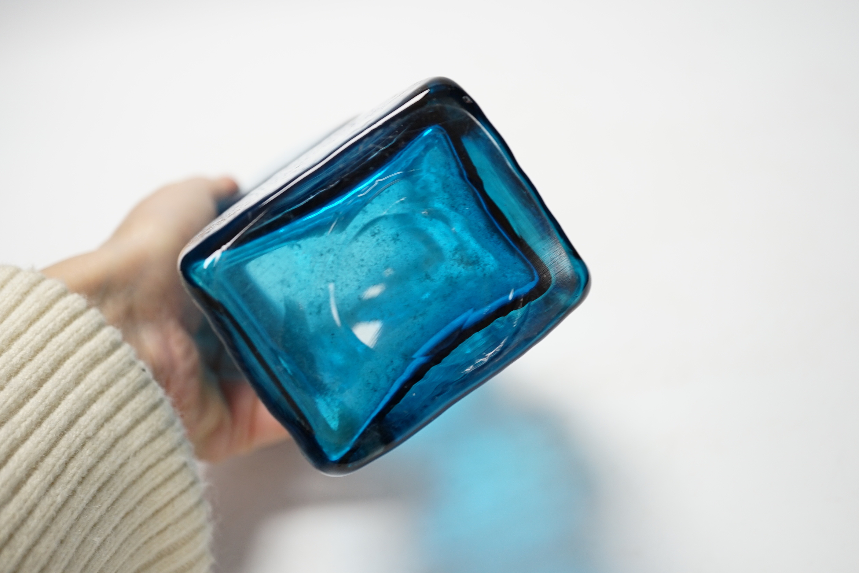 A Whitefriars kingfisher blue “drunken bricklayer” vase, 21cm high